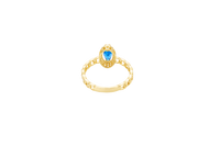 14KT Gold Ring Women's Marquise Navy Blue Center Stone with White CZ Stone Border Chino Band