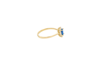 14KT Gold Ring Women's Flower Oval Navy Blue Center Stone with White CZ Stone Petals Border Plain Band