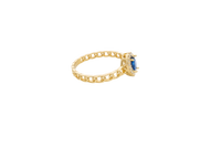 14KT Gold Ring Women's Pear Navy Blue Center Stone with White CZ Stone Border Chino Band