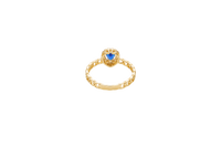 14KT Gold Ring Women's Pear Navy Blue Center Stone with White CZ Stone Border Chino Band