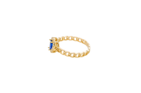 14KT Gold Ring Women's Pear Navy Blue Center Stone with White CZ Stone Border Chino Band
