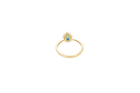 14KT Gold Ring Women's Flower Pear Navy Blue Center Stone with White CZ Stone Petals Border Plain Band