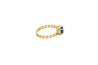 14KT Gold Ring Women's Square Navy Blue Center Stone with White CZ Stone Border Chino Band