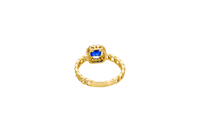 14KT Gold Ring Women's Square Navy Blue Center Stone with White CZ Stone Border Chino Band