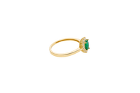 14KT Gold Ring Women's Flower Heart Dark Green Center Stone with White CZ Stone Petal Border Plain Band