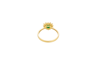 14KT Gold Ring Women's Flower Heart Dark Green Center Stone with White CZ Stone Petal Border Plain Band