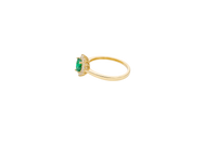 14KT Gold Ring Women's Flower Heart Dark Green Center Stone with White CZ Stone Petal Border Plain Band