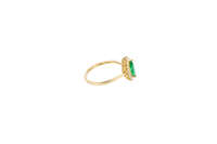14KT Gold Ring Women's Flower Dark Green Marquise Center CZ Stone with White CZ Stone Petal Borders and Plain Band