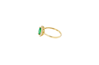 14KT Gold Ring Women's Flower Dark Green Marquise Center CZ Stone with White CZ Stone Petal Borders and Plain Band