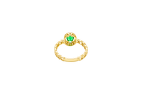 14KT Gold Ring Women's Oval Dark Green Center Stone with White CZ Stone Border Chino Band