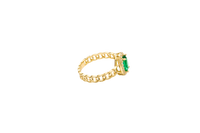 14KT Gold Ring Women's Oval Dark Green Center Stone with White CZ Stone Border Chino Band