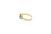 14KT Gold Ring Women's Oval Dark Green Center Stone with White CZ Stone Border Chino Band