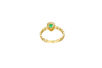 14KT Gold Ring Women's Pear Dark Green Center Stone with White CZ Stone Border Chino Band