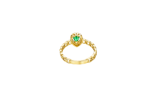 14KT Gold Ring Women's Pear Dark Green Center Stone with White CZ Stone Border Chino Band