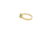 14KT Gold Ring Women's Pear Dark Green Center Stone with White CZ Stone Border Chino Band