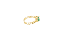 14KT Gold Ring Women's Round Dark Green Center Stone with White CZ Stone Border Chino Band