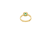 14KT Gold Ring Women's Round Dark Green Center Stone with White CZ Stone Border Chino Band