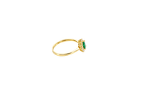 14KT Gold Ring Women's Flower Pear Dark Green Center Stone with White CZ Stone Petals Border Plain Band