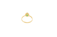 14KT Gold Ring Women's Flower Pear Dark Green Center Stone with White CZ Stone Petals Border Plain Band