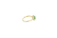 14KT Gold Ring Women's Flower Round Dark Green Center Stone with White CZ Stone Petals Border Plain Band