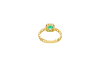 14KT Gold Ring Women's Square Dark Green Center Stone with White CZ Stone Border Chino Band