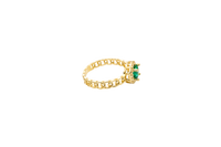 14KT Gold Ring Women's Square Dark Green Center Stone with White CZ Stone Border Chino Band