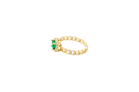 14KT Gold Ring Women's Square Dark Green Center Stone with White CZ Stone Border Chino Band