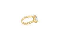 14KT Gold Ring Women's Marquise Light Blue Center Stone with White CZ Stone Border Chino Band