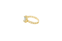 14KT Gold Ring Women's Marquise Light Blue Center Stone with White CZ Stone Border Chino Band