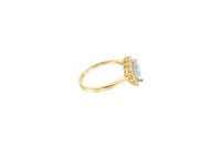 14KT Gold Ring Women's Flower Light Blue Marquise Center CZ Stone with White CZ Stone Petal Borders and Plain Band