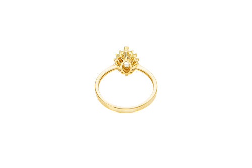 14KT Gold Ring Women's Flower Light Blue Marquise Center CZ Stone with White CZ Stone Petal Borders and Plain Band