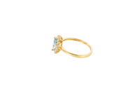 14KT Gold Ring Women's Flower Light Blue Marquise Center CZ Stone with White CZ Stone Petal Borders and Plain Band