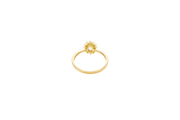 14KT Gold Ring Women's Flower Oval Light Blue Center Stone with White CZ Stone Petals Border Plain Band