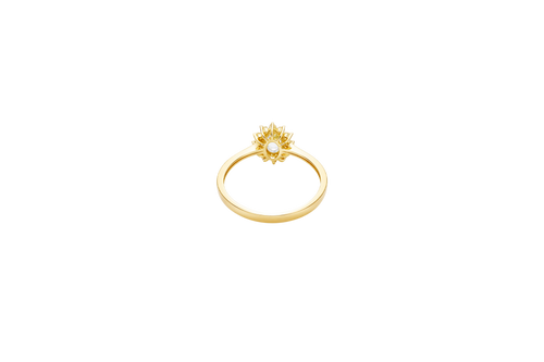14KT Gold Ring Women's Flower Oval Light Blue Center Stone with White CZ Stone Petals Border Plain Band