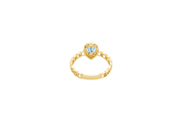 14KT Gold Ring Women's Pear Light Blue Center Stone with White CZ Stone Border Chino Band