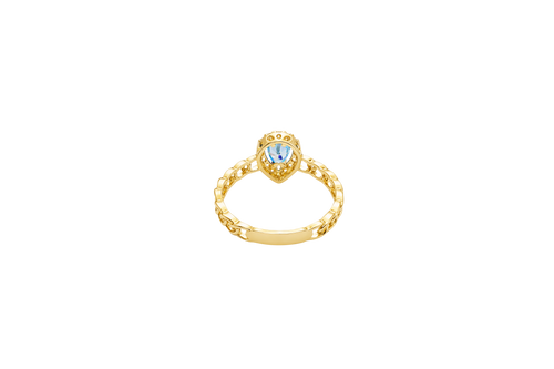 14KT Gold Ring Women's Pear Light Blue Center Stone with White CZ Stone Border Chino Band
