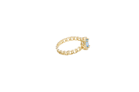 14KT Gold Ring Women's Pear Light Blue Center Stone with White CZ Stone Border Chino Band