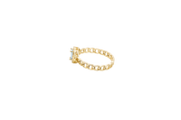 14KT Gold Ring Women's Pear Light Blue Center Stone with White CZ Stone Border Chino Band