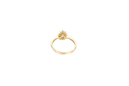 14KT Gold Ring Women's Flower Pear Light Blue Center Stone with White CZ Stone Petals Border Plain Band