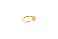14KT Gold Ring Women's Flower Pear Light Blue Center Stone with White CZ Stone Petals Border Plain Band