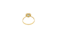 14KT Gold Ring Women's Flower Heart Light Blue Center Stone with White CZ Stone Petal Border Plain Band