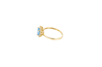 14KT Gold Ring Women's Flower Heart Light Blue Center Stone with White CZ Stone Petal Border Plain Band