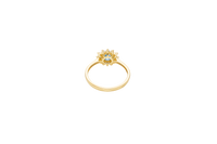 14KT Gold Ring Women's Flower Round Light Blue Center Stone with White CZ Stone Petals Border Plain Band