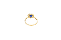 14KT Gold Ring Women's Flower Heart Navy Blue Center Stone with White CZ Stone Petal Border Plain Band