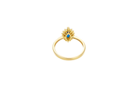 14KT Gold Ring Women's Flower Navy Blue Marquise Center CZ Stone with White CZ Stone Petal Borders and Plain Band