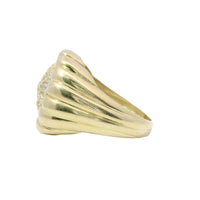 14KT Gold Ring Women's Sunflower Plain Ribbed Petals and White CZ Stone Cluster Center