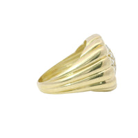 14KT Gold Ring Women's Sunflower Plain Ribbed Petals and White CZ Stone Cluster Center