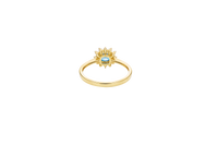 14KT Gold Flower Women's Ring Square Light Blue Center with White CZ Stone Petals Border Plain Band