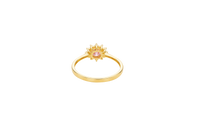 14KT Gold Ring Women's Flower Round Pink CZ Center Stone with White CZ Stone Petals Plain Band