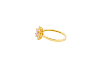 14KT Gold Ring Women's Flower Round Pink CZ Center Stone with White CZ Stone Petals Plain Band